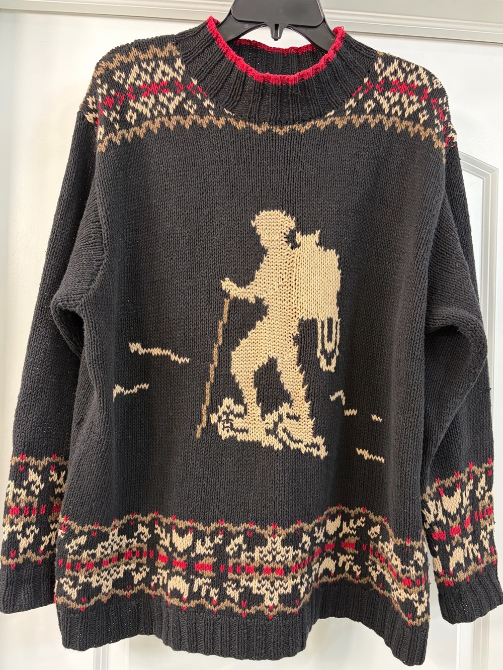 Eddie Bauer Vintage Nordic Fair isle Hiker Hand Knit Sweater Black cotton/linen - Picture 1 of 7